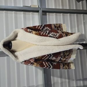 Almost Famous Hooded Cardigan - Brown and Cream Fleece Lined‎ Size XS